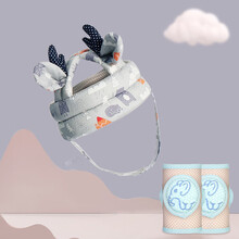 纽贝乐婴儿学步护头防摔帽宝宝学走路防摔枕儿童头部保护垫神器防撞帽夏季透气护膝 麋鹿+大象护膝