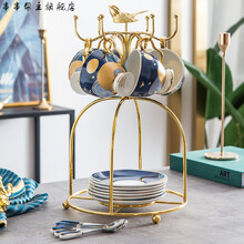 【轻奢高端】英式轻奢咖啡杯套装 轻奢咖啡杯欧式小杯碟套装家用英式下午茶具创意礼物 梦幻夜空-6杯碟勺配鸟架