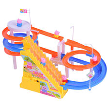 机智芽抖音同款网红儿童电动小猪小鸭子爬楼梯男孩女孩灯光音乐轨道车拼装小黄鸭小猪滑滑梯六一儿童礼物 双轨道15只小猪电池充电版