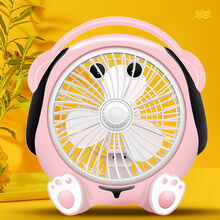 卡通电风扇学生宿舍台式迷你小风扇办公室静音转页扇家用风扇神器 粉色音乐狗( 三米定时线)