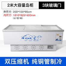 新款冰柜商用大容量展示柜冷柜岛柜卧式冷藏冷冻柜保鲜雪柜玻璃门冰箱 铜双200cm*100cm*85cm