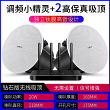 先科无线蓝牙吸顶音响天花吊顶吊球音箱家用客厅嵌入式商用室外音柱壁挂广播背景音乐室内店铺餐厅奶茶店套装 小精灵+2钻石版独立钛膜高保真吸顶