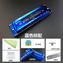 天鹅10孔口.琴布鲁斯十孔C调学生儿童成人准初学者口风琴 乐器 初学天鹅品牌【宝石蓝色】+5件套