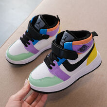 Radinka 2020冬上新女童运动鞋儿童百搭休闲篮球鞋男童高帮板鞋棉鞋LDX1124 紫色 单里 26 内长约16.5cm