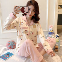 夏季薄款产后孕妇睡衣月子服春秋棉怀孕期产妇喂奶哺乳衣女套装 开衫kt猫粉 XL【建议120-135】