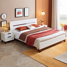全友家居 床 现代时尚卧室北欧双人板式床白色卧室成套家具组合床121802  床+床头柜*2+105001床垫 1800*2000