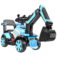 活音 儿童电动挖掘机可坐人遥控工程车玩具车大型 宝宝挖土机超大号带音乐 男孩可骑挖挖机玩具3-6岁 蓝色电动款【手动挖臂+智能早教+护栏扶手】 大礼包:帽子/车筐/拉绳/海洋球/铲子/电池/贴画