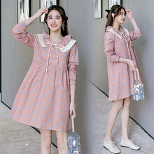 孕妇装春秋装2021春装新款孕妇连衣裙潮妈时尚款套装打底裙洋气孕妇裙 粉色裙子 M【建议90-115斤】