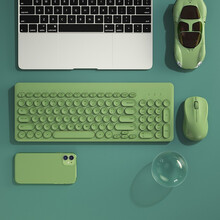 B.O.W 航世 MK221 无线键盘鼠标套装（超薄静音混色键盘 笔记本办公通用外接数字键盘） 2.4G键鼠套装【复古绿】