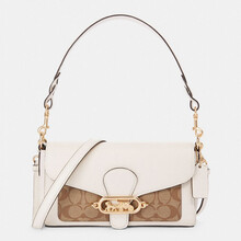 蔻驰 COACH 奢侈品 女士中号单肩斜挎包白色配卡其色PVC配皮 F90782 IMDJ8