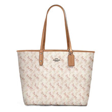 COACH蔻驰女包 轻奢女士新款经典马车标印花单肩包手提包时尚购物袋托特包 91107白色