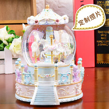 旋转木马音乐盒旋转木马水晶球音乐盒八音盒女朋友生日礼物女生儿童女孩天空之城 甜蜜粉：(发条款)+自飘雪花(天空之城)