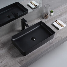 BOYETU 阳台洗手盆 黑色台上盆 卫生间洗脸盆 陶瓷艺术盆 台盆 洗手池 磨沙黑洗脸盆 台上盆 BY501 (60X35X11) 盆配下水器冷热抽拉龙头角阀