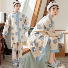 洛宠月子服孕妇睡衣春秋夏季纯棉产后3月份哺乳期5薄款透气吸汗三件套 HYS-蓝色 M码  80-100斤