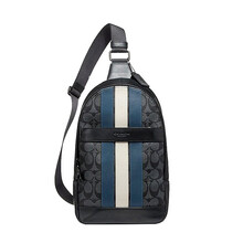 COACH 蔻驰男包轻奢新款男士PVC拼皮胸包时尚休闲斜跨包单肩包 F26067黑色