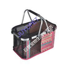 宠物包便携式网格宠物篮子狗狗背包猫咪篮泰迪手提篮猫狗外出箱包 中国风-玫红 大号 43*25*26cm