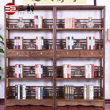三韵 红木家具非洲鸡翅木（学名：非洲崖豆木）四层实木书架书柜 仿古陈列架展示架带抽屉文件 单个(长98-宽35-高198cm)