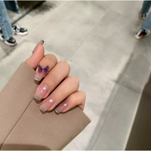 假指甲贴片美甲成品可拆卸穿戴式假指甲片全贴持久防水白色法式24 藕色 法式银边蝴蝶