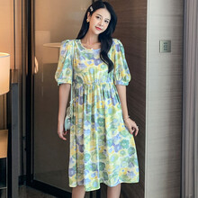 爱兰婷孕妇装2021春夏韩版新款怀孕潮妈~夏装孕妇装新款短袖连衣裙中长款薄雪纺韩版潮辣妈 6693#油画花 M