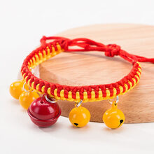 vieruodis 编织狗狗铃铛项链泰迪博美小型犬项圈布偶英短猫咪饰品颈圈 红黄烤漆 S-小型