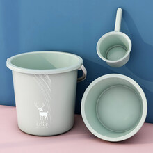 水桶家用大号储水桶学生宿舍洗澡手提带盖塑料桶大容量加厚洗车桶 水桶+脸盆+水瓢【绿】送挂钩