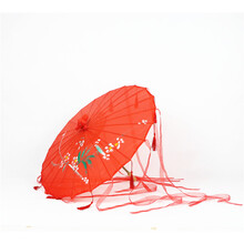 曲漾 舞蹈笛子萧演出儿童影楼古装摄影竹笛古风cos长箫道具汉服伞 红色伞加飘带加流苏A