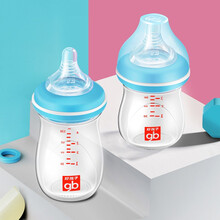 好孩子玻璃奶瓶新生婴儿防摔宽口径初生宝宝喝水小奶瓶防胀气宝宝新生儿奶瓶初生0-3-6个月防呛奶 120粉蓝（底座手柄+奶瓶刷）