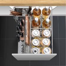 拉篮厨房碗碟篮304不锈钢调味篮厨房橱柜调味架抽屉式阻尼竖拉篮厨柜调料篮 圆钢300柜体