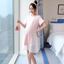 书果 孕妇装连衣裙2021夏装新款宽松透气孕妇上衣时尚休闲短袖孕妈装 粉红色 L