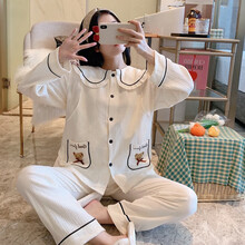 十月结晶同款 布兜可爱刺绣熊~孕妇睡衣皱布纱布春夏新款哺乳喂奶月子服居家服 白色皱布_布兜刺绣熊 M(90-110)斤