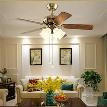 澳博顿 美式餐厅吊扇灯 欧式客厅风扇吊灯 家用现代简约灯具卧室风扇灯一体 青古铜-5灯-木叶 52寸变光遥控