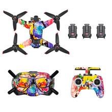 适用于DJI FPV大疆套装贴纸穿越机眼镜V2遥控器摇杆全套PVC个性贴膜防水防刮保护贴配件 DJIFPV彩色涂鸦全套贴纸