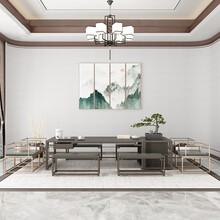 可匠 新中式实木茶桌椅组合 现代商业办公接待会客简约禅意茶桌 北美白蜡木中国风茶室家具 胡桃木可定制 2.0米茶桌