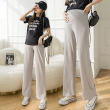 铱秀尔~孕妇裤子外穿夏季薄款潮妈打底裤宽松显瘦阔腿裤长裤时尚孕妇装托腹裤春装夏装 浅灰色 XL码 130-145斤