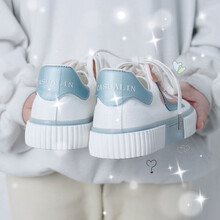 蓓尔帆布鞋女学生板鞋2021春季新款潮流街拍休闲鞋女生单鞋ins时尚布鞋 8970白桔 37