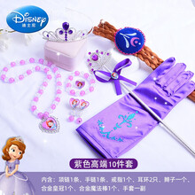 迪士尼（Disney） 生日礼物儿童冰雪奇缘皇冠头饰魔法棒艾莎公主王冠女童发饰套装蝴蝶结发夹抖音同款 紫色合金10件套(送礼盒)
