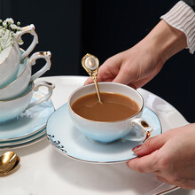 INGRI（英格丽）咖啡杯套装家用轻奢陶瓷下午茶具托盘花茶壶杯碟骨瓷小奢华礼盒装 云似海-1杯1碟带勺（礼盒装）