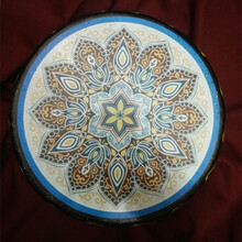 新疆手鼓20厘米 民族乐器实木手工牛皮手鼓舞蹈手鼓 天蓝花纹1 15厘米