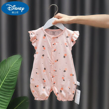 Disney迪士尼品牌女宝宝可爱短袖连体衣婴儿薄款纯棉网红哈衣6个月夏季半袖爬爬服9 菠萝连体灯笼裤-肉粉 80cm