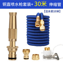 高压家用洗车水枪铜直喷式头浇花4分6分清洗软水管强力增压刷汽车 铜直喷枪升级款30米伸缩管 注水前10米