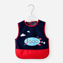 宝宝围兜 婴儿食饭兜儿童防水吃饭围兜 男女宝宝围嘴 儿童无袖罩衣 藏蓝飞船围兜 3-4岁 110码