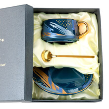 BUDINGCIYI 创意ins风陶瓷咖啡杯碟套装 欧式下午茶水杯子茶具生日七夕情人节礼物送男女友 魅影蓝