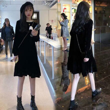 珺瑞禾   孕妇连衣裙春款长袖辣妈2021春季新款孕妈装长袖裙子 黑色 M