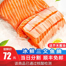 【冰鲜】渔哥戏鱼 冰鲜三文鱼腩 250g 纯鱼腩即食三文鱼中段生鱼片刺身 海鲜水产 250g 250g