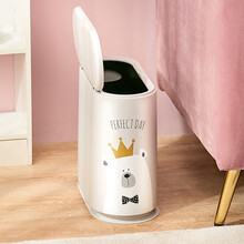 馨苑卫生间窄缝垃圾桶 夹缝窄形双层弹盖垃圾筒 ins北欧卡通厨房卧室卫生桶 灰色熊王子-大号12L