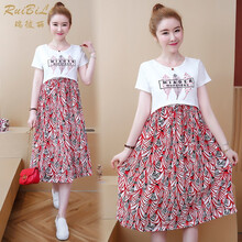 瑞彼丽 孕妇哺乳衣2021夏季新款优雅印花拼接中长款裙时尚小个子潮妈产后浦乳期外出宽松显瘦喂奶连衣裙 图片色【胸前掀开交叉哺乳】 XL