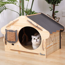 hoopet猫窝四季通用猫咪房子实木别墅木质木制猫舍猫床木屋狗狗笼子猫爬架猫屋猫抓板宠物用品 木制单层别墅-小号(易安装) - 12斤猫可用