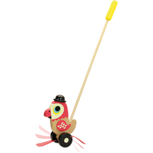 法国Vilac婴儿童学步推杆木制推推乐单杆手推车1岁2岁宝宝早教益智玩具行走助力 红色鹦鹉