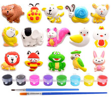 芙蓉天使 彩绘石膏娃娃儿童DIY手工涂色制作材料包白胚模涂鸦上色幼儿绘画玩具 动物款(15个造型+8个颜料+2支笔)