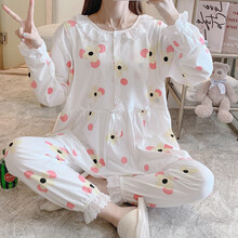 月子服春秋纯棉产后哺乳春夏季薄款莫代尔6孕妇睡衣3产妇4月份5 半开衫-白色花朵 XL(建议120-140斤)